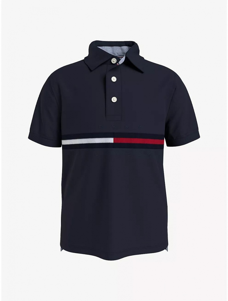 Tommy Hilfiger Kids\' Flag Stripe Logo Polo Polos Sky Captain | 2859-ZXHSP