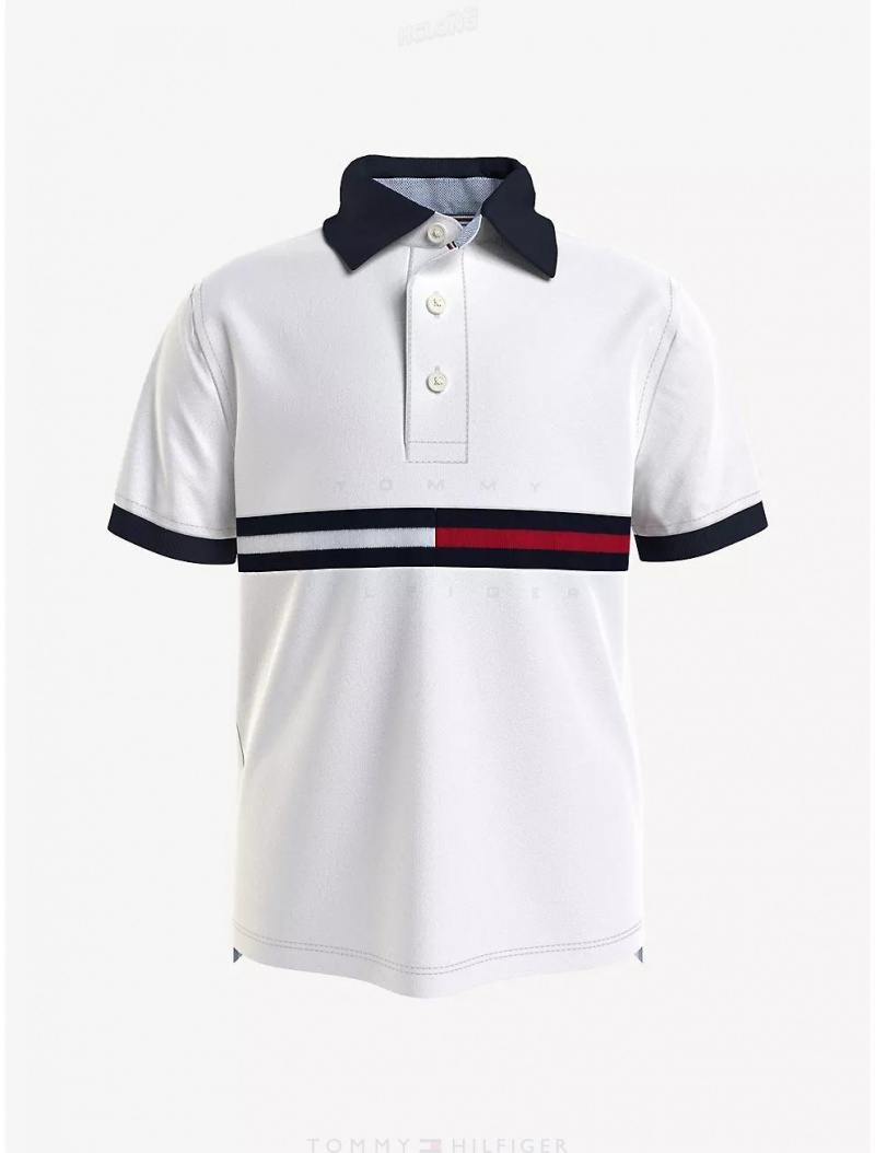 Tommy Hilfiger Kids' Flag Stripe Logo Polo Polos Bright White | 4035-GFJSE