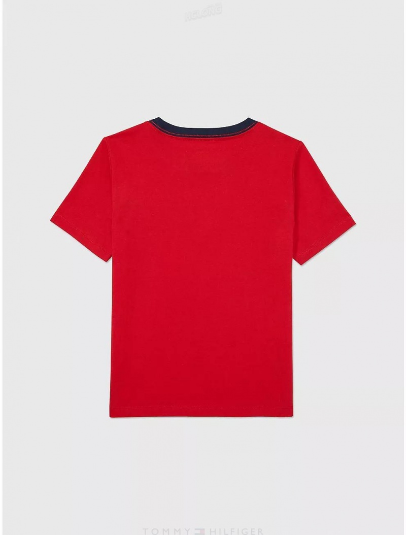 Tommy Hilfiger Kids' Flag Stripe Logo T-Shirt T-Shirts Primary Red | 9754-VBZTE