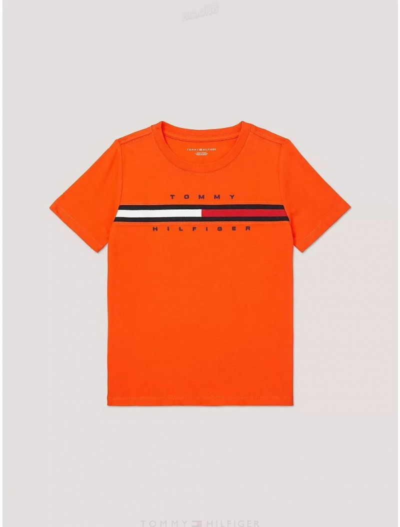 Tommy Hilfiger Kids' Flag Stripe Logo T-Shirt T-Shirts Acid Orange | 4680-ARGNJ