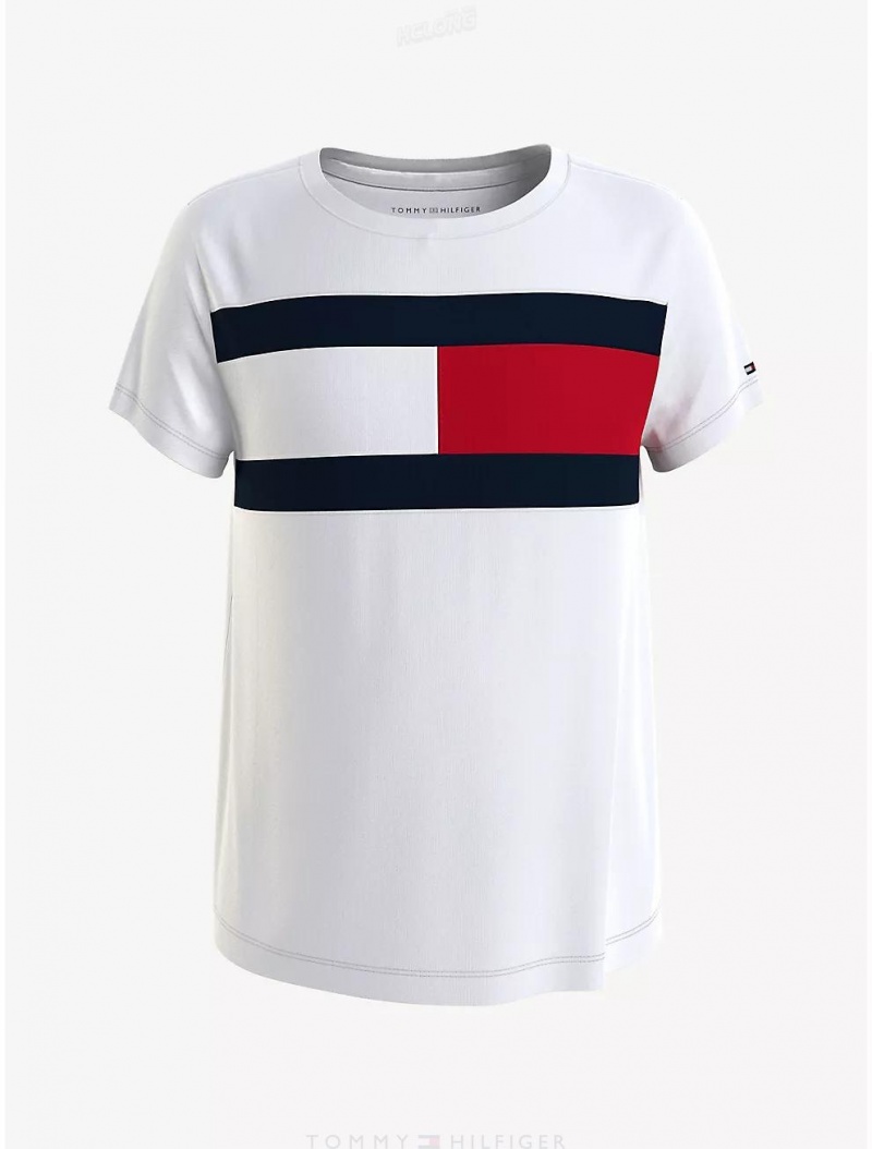 Tommy Hilfiger Kids' Flag T-Shirt T-Shirts Fresh White | 3286-JQHSO