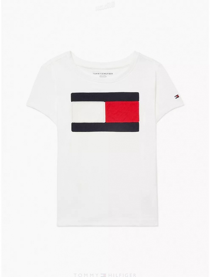 Tommy Hilfiger Kids' Flag T-Shirt T-Shirts Classic White | 2946-AWMLC