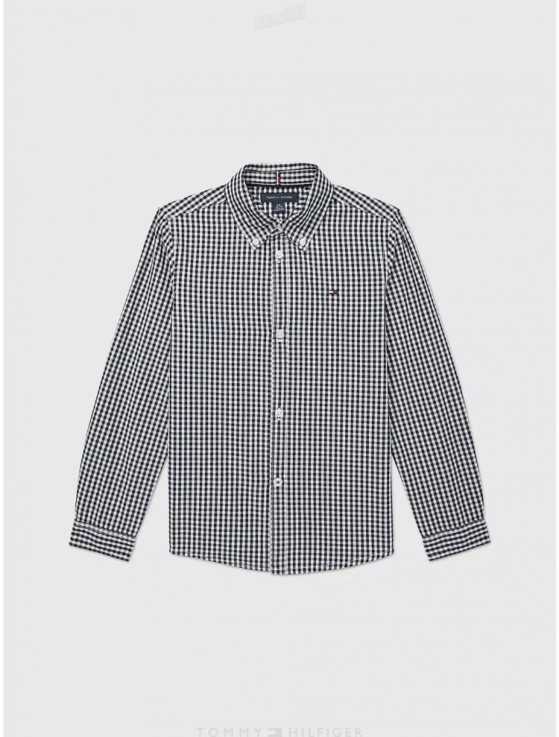 Tommy Hilfiger Kids' Gingham Shirt Shirts Desert Sky | 3927-PQMTF