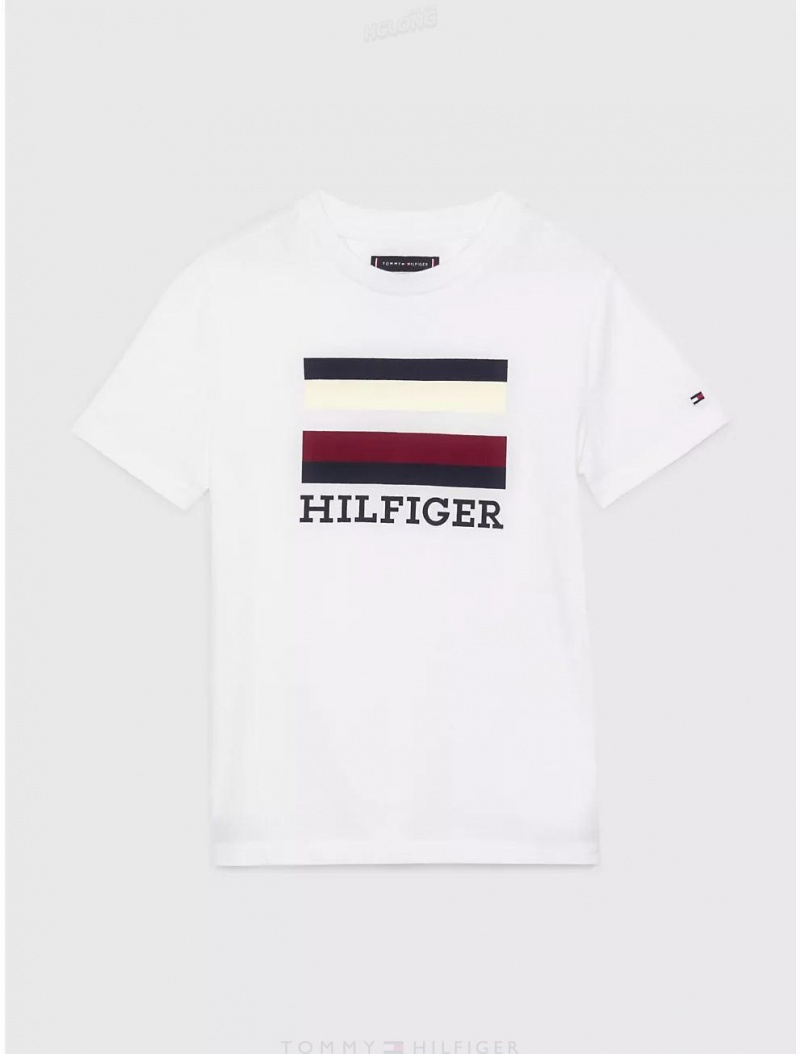 Tommy Hilfiger Kids' Hilfiger Stripe Flag T-Shirt T-Shirts White | 0169-DSUKR