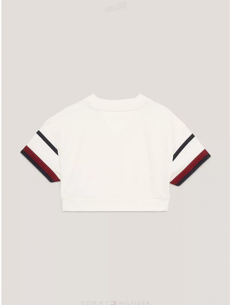 Tommy Hilfiger Kids' Logo Stripe Cropped Top T-Shirts Ancient White | 6704-OECHB