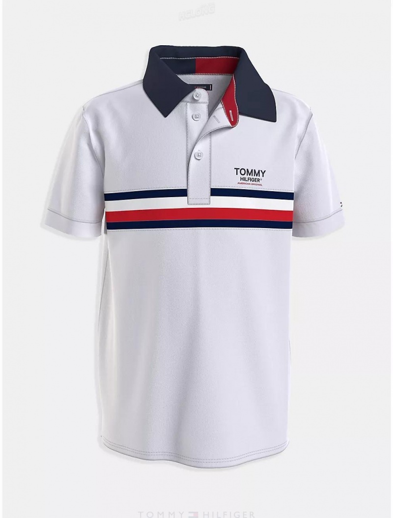 Tommy Hilfiger Kids' Logo Stripe Polo Polos White | 0395-GJBPF