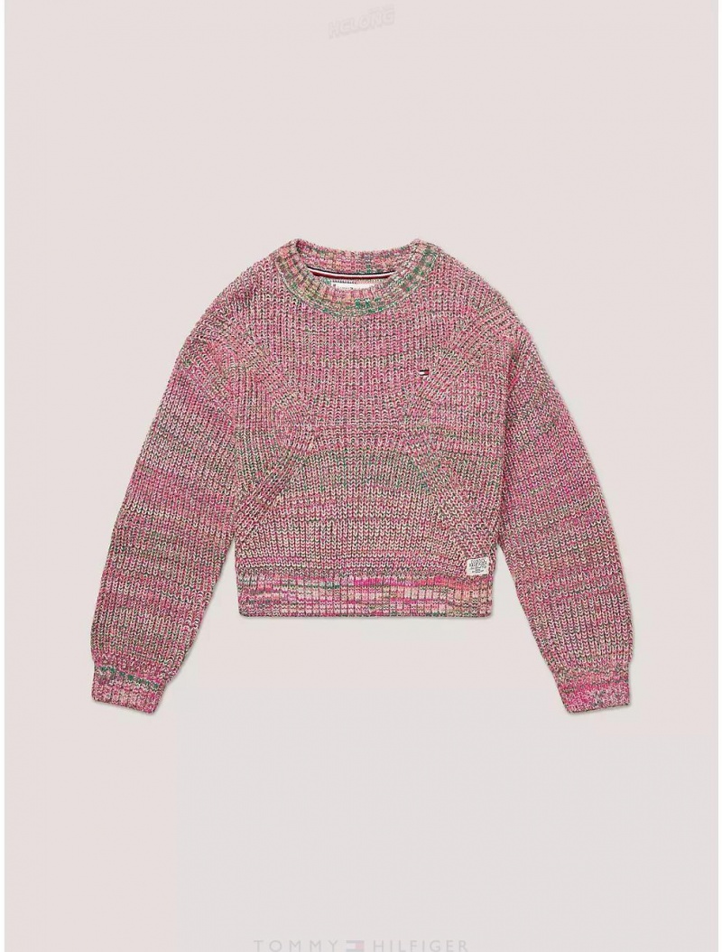 Tommy Hilfiger Kids' Melange Knit Sweater Sweatshirts & Sweaters Eccentric Magenta Multi | 5098-OXUEV