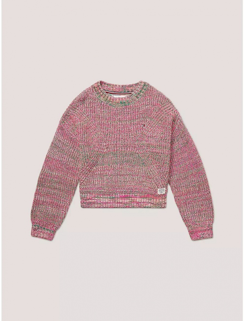Tommy Hilfiger Kids\' Melange Knit Sweater Sweatshirts & Sweaters Eccentric Magenta Multi | 5098-OXUEV