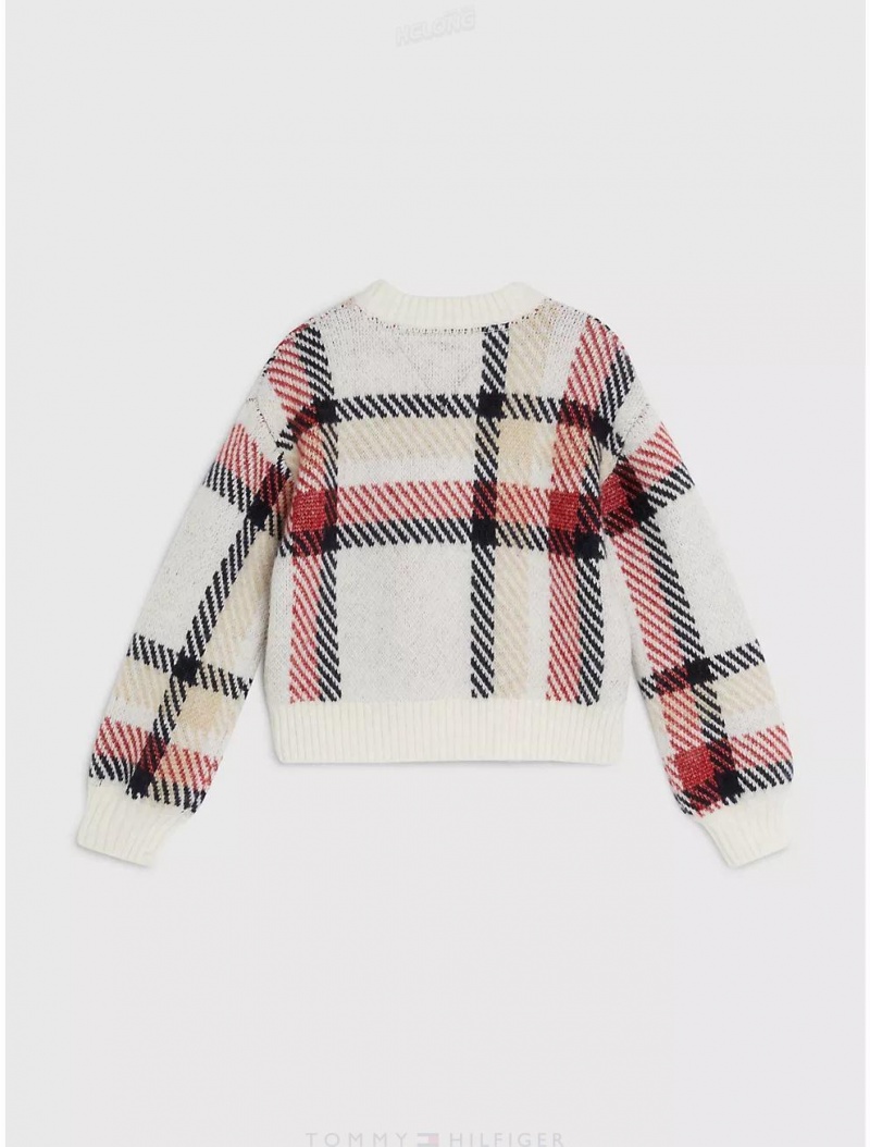 Tommy Hilfiger Kids' Plaid Crewneck Sweater Sweatshirts & Sweaters Ivory / Multi Check | 5873-TCLJX