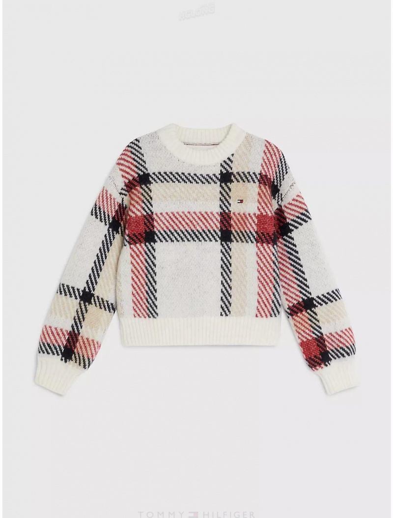 Tommy Hilfiger Kids' Plaid Crewneck Sweater Sweatshirts & Sweaters Ivory / Multi Check | 5873-TCLJX