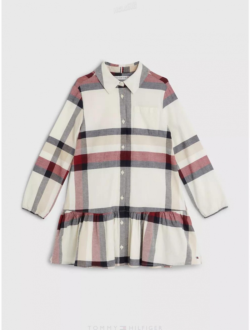 Tommy Hilfiger Kids' Plaid Shirtdress Dresses & Skirts Ivory / Multi Check | 6345-RVODZ