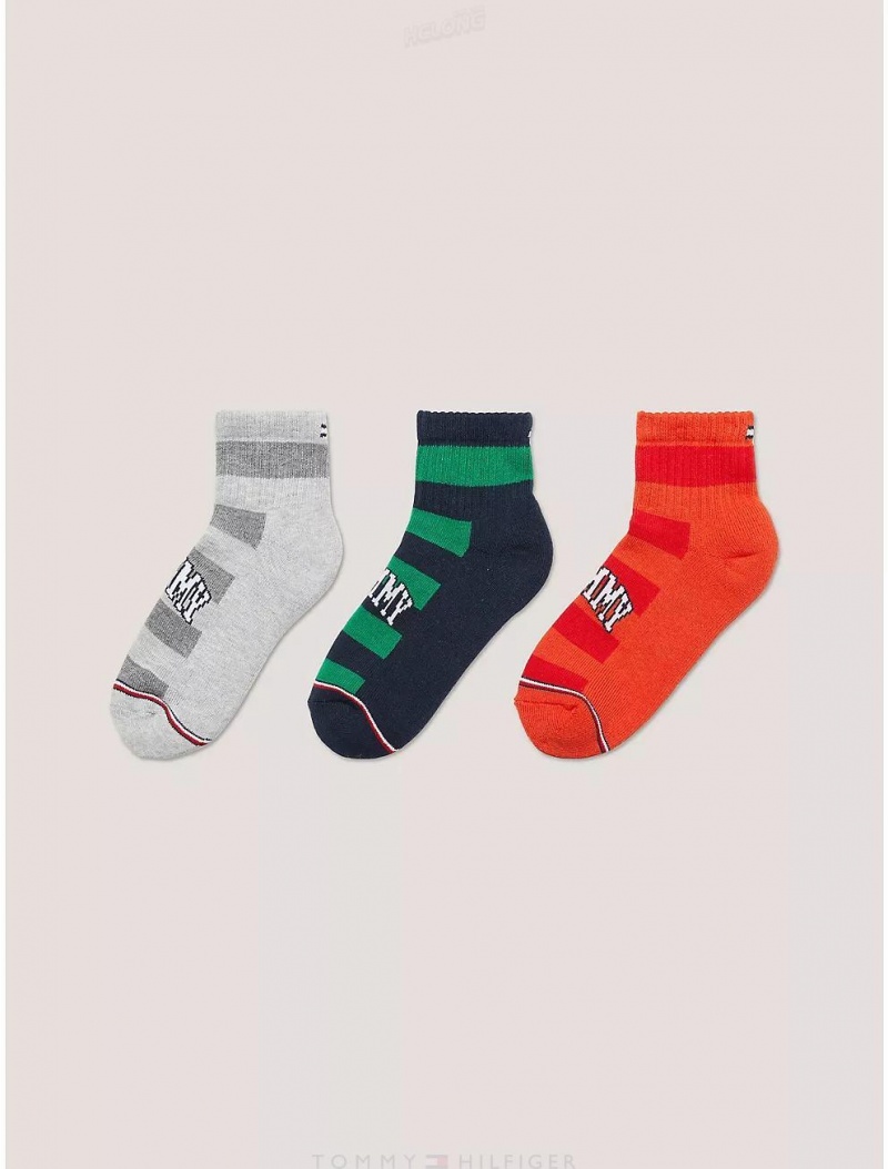 Tommy Hilfiger Kids' Quarter Top Sock 3-Pack Socks Deep Black/Multi | 3982-OTWZD