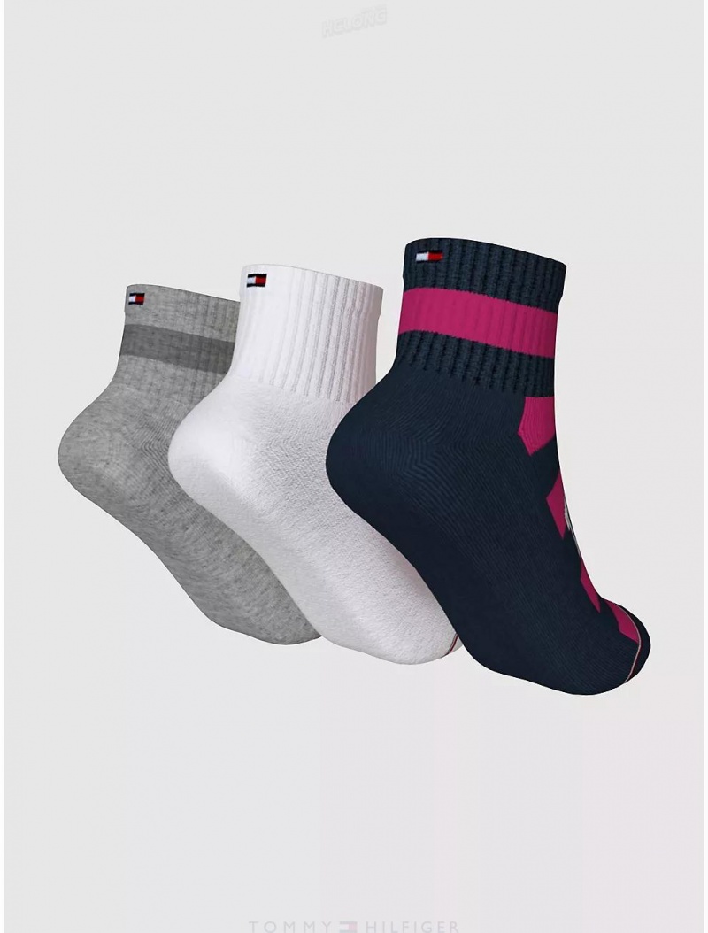 Tommy Hilfiger Kids' Quarter Top Sock 3-Pack Socks Grey Heather/Multi | 9438-ANHSK