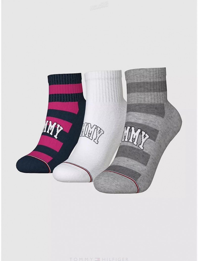 Tommy Hilfiger Kids' Quarter Top Sock 3-Pack Socks Grey Heather/Multi | 9438-ANHSK