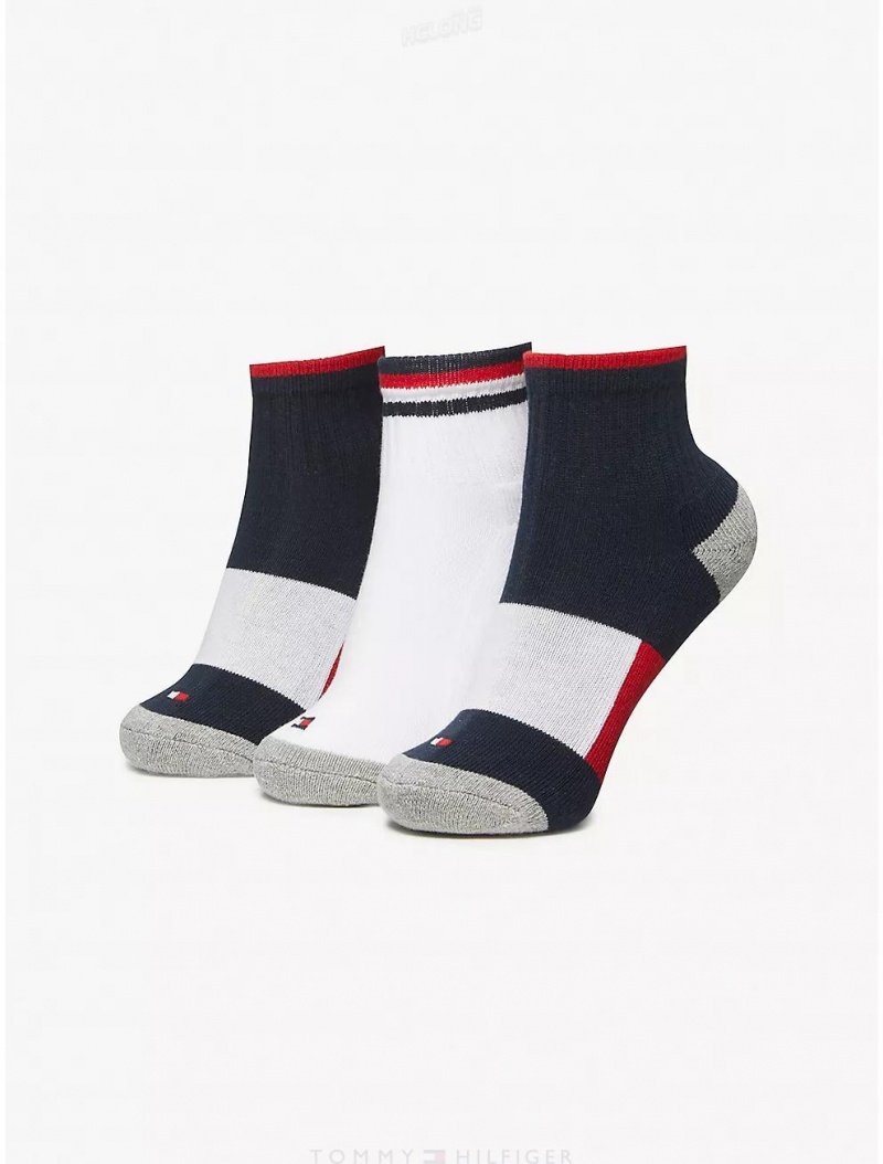 Tommy Hilfiger Kids' Quarter Top Sock 3-Pack Socks Sky Captain | 3806-GLVZK