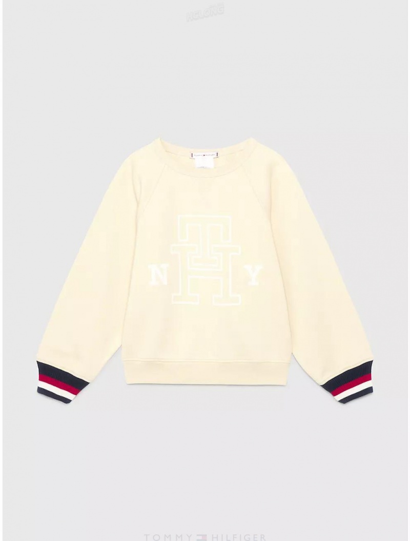 Tommy Hilfiger Kids' Reversible Logo Sweatshirt Sweatshirts & Sweaters Classic Beige | 6291-HWDVL