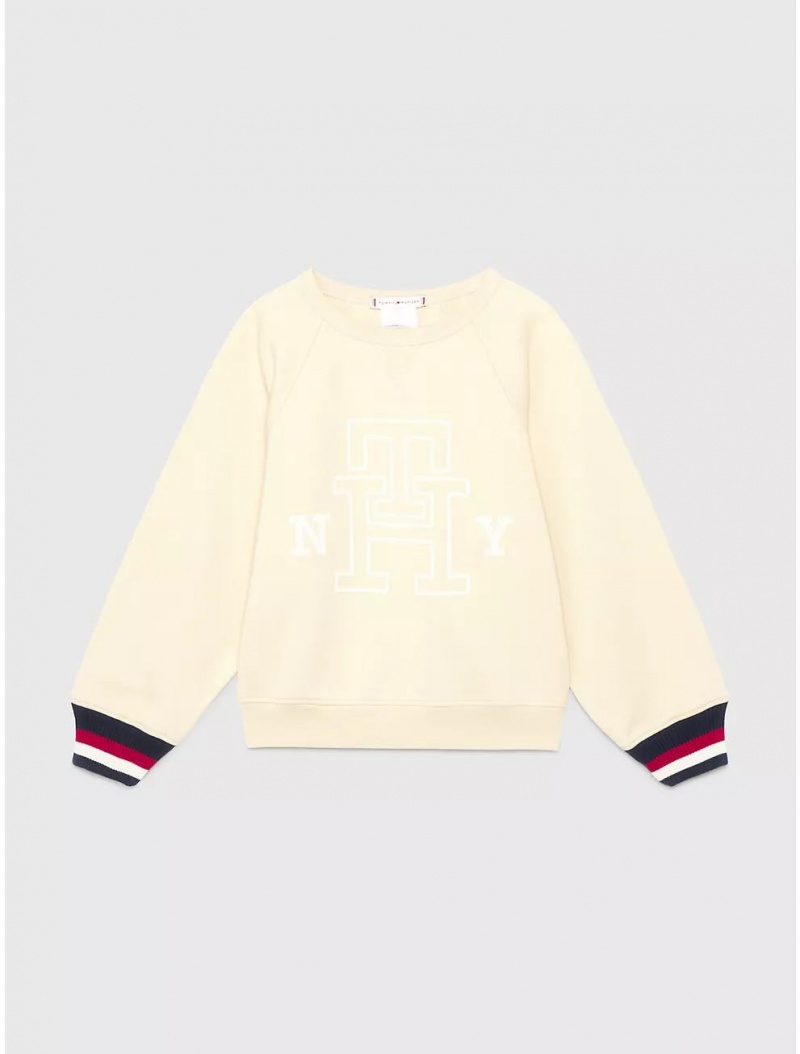 Tommy Hilfiger Kids\' Reversible Logo Sweatshirt Sweatshirts & Sweaters Classic Beige | 6291-HWDVL