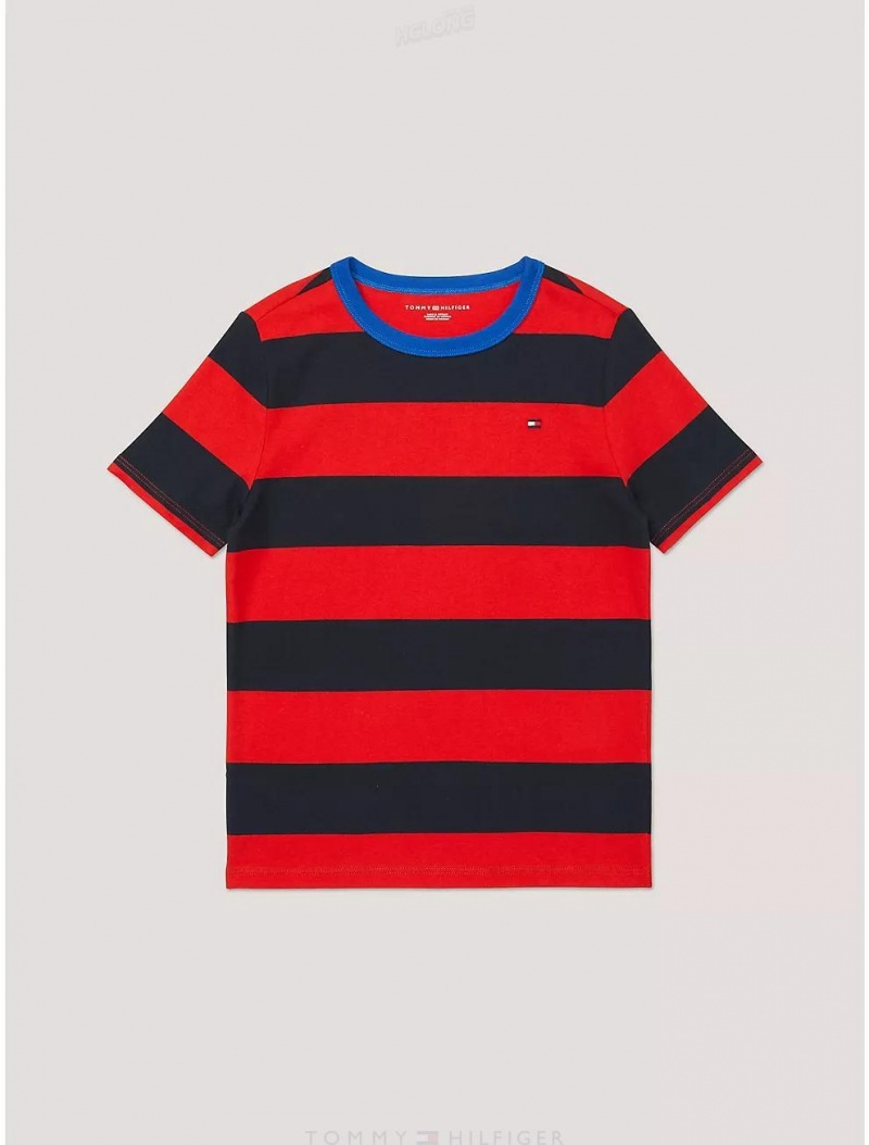 Tommy Hilfiger Kids' Rugby Stripe T-Shirt T-Shirts Blush Red | 4825-AMVGC