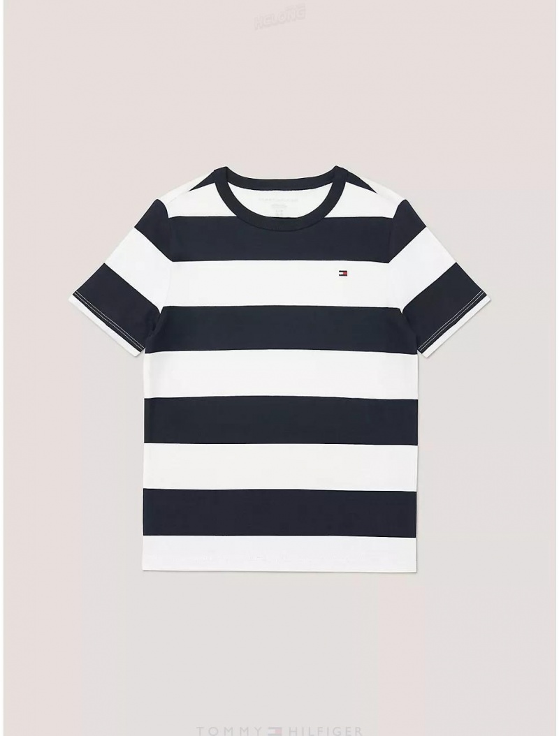 Tommy Hilfiger Kids' Rugby Stripe T-Shirt T-Shirts Fresh White | 0893-ANVYQ