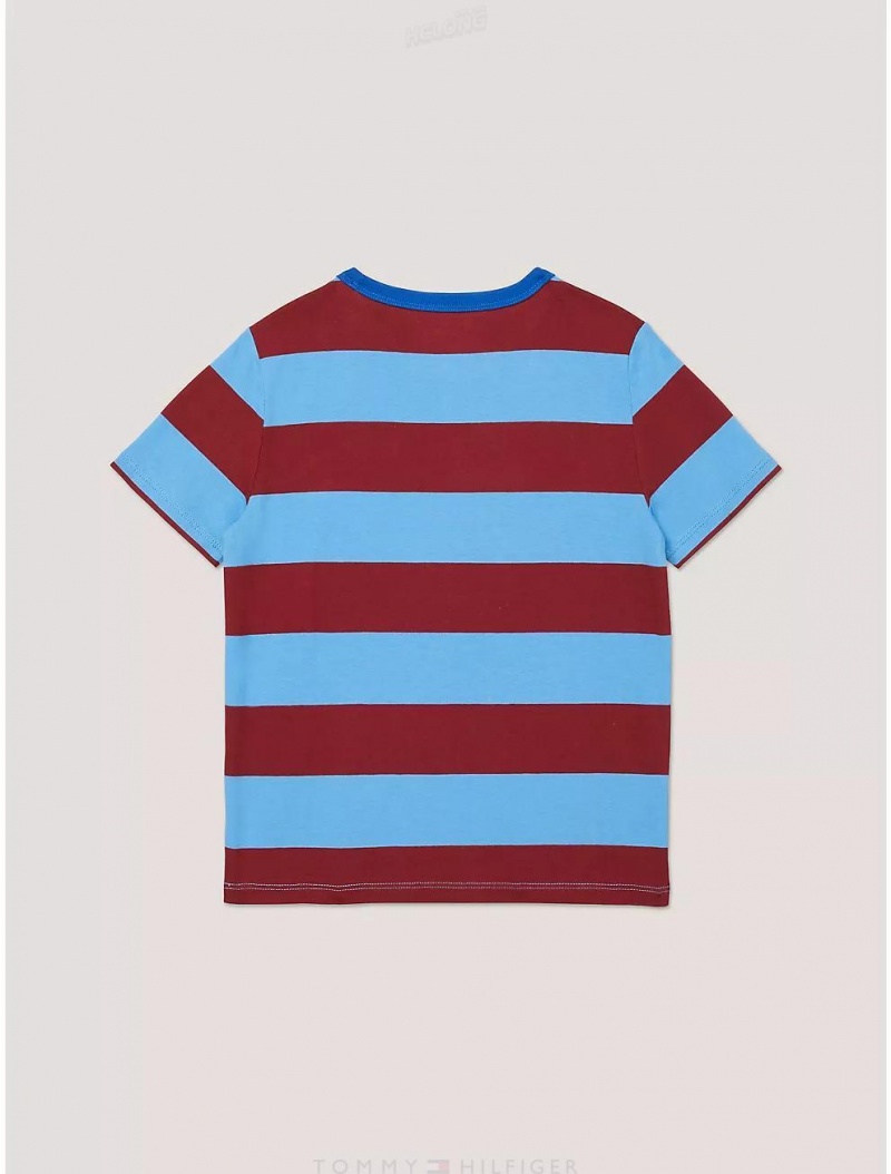 Tommy Hilfiger Kids' Rugby Stripe T-Shirt T-Shirts Aegean Ocean | 0397-ZJGEB