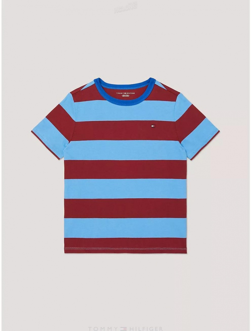 Tommy Hilfiger Kids' Rugby Stripe T-Shirt T-Shirts Aegean Ocean | 0397-ZJGEB