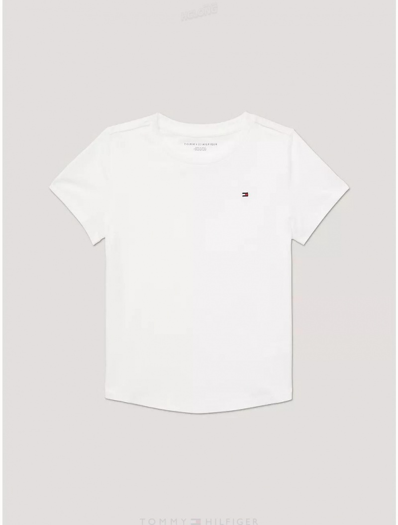 Tommy Hilfiger Kids' Solid Cotton T-Shirt T-Shirts Fresh White | 9412-JZKUW