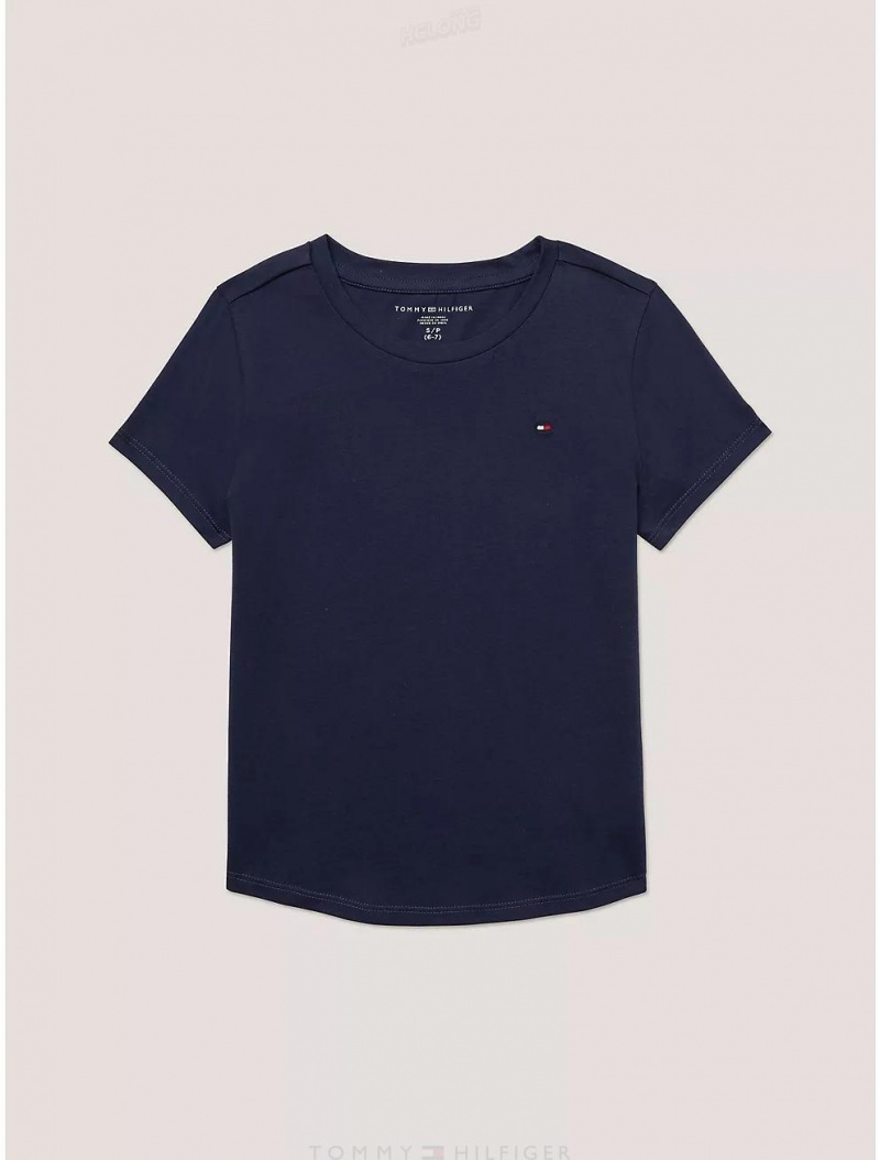 Tommy Hilfiger Kids' Solid Cotton T-Shirt T-Shirts Cobalt Sapphire | 3689-CQESO