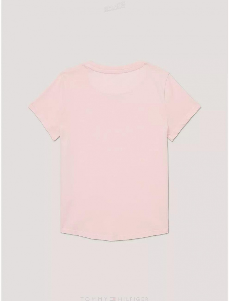 Tommy Hilfiger Kids' Solid Cotton T-Shirt T-Shirts Pink Shell | 0289-AQSXW