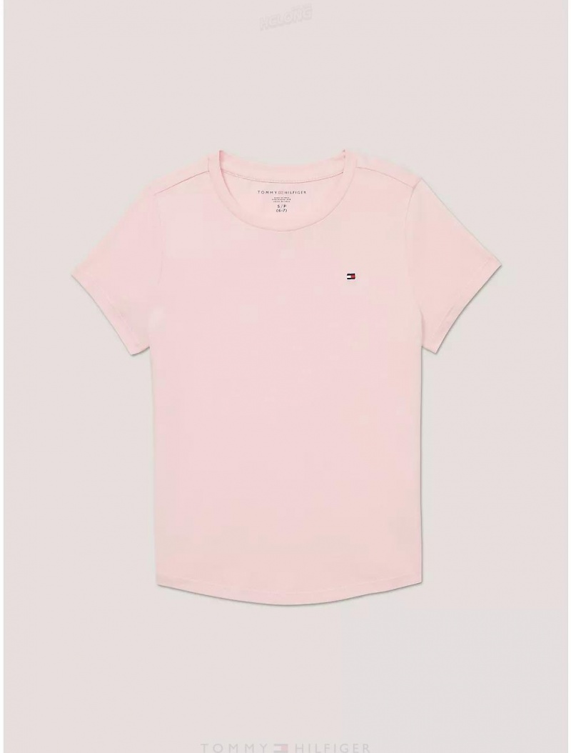 Tommy Hilfiger Kids' Solid Cotton T-Shirt T-Shirts Pink Shell | 0289-AQSXW