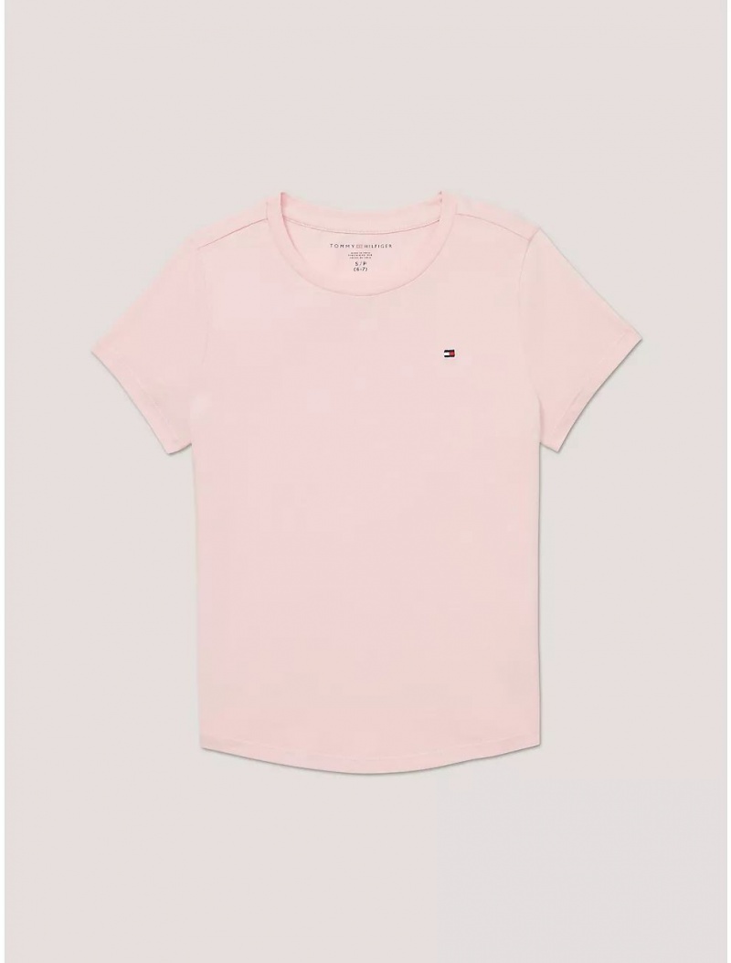 Tommy Hilfiger Kids\' Solid Cotton T-Shirt T-Shirts Pink Shell | 0289-AQSXW