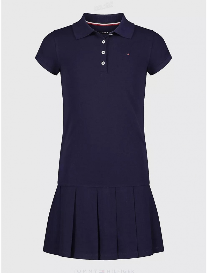 Tommy Hilfiger Kids' Solid Polo Dress Dresses & Skirts Evening Blue | 9562-ZSONH