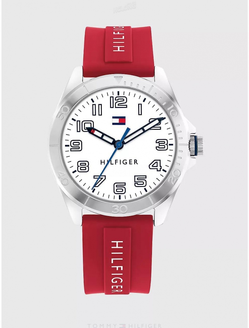 Tommy Hilfiger Kids' Sport Watch with Silicone Strap Watches White | 6098-ECQTV