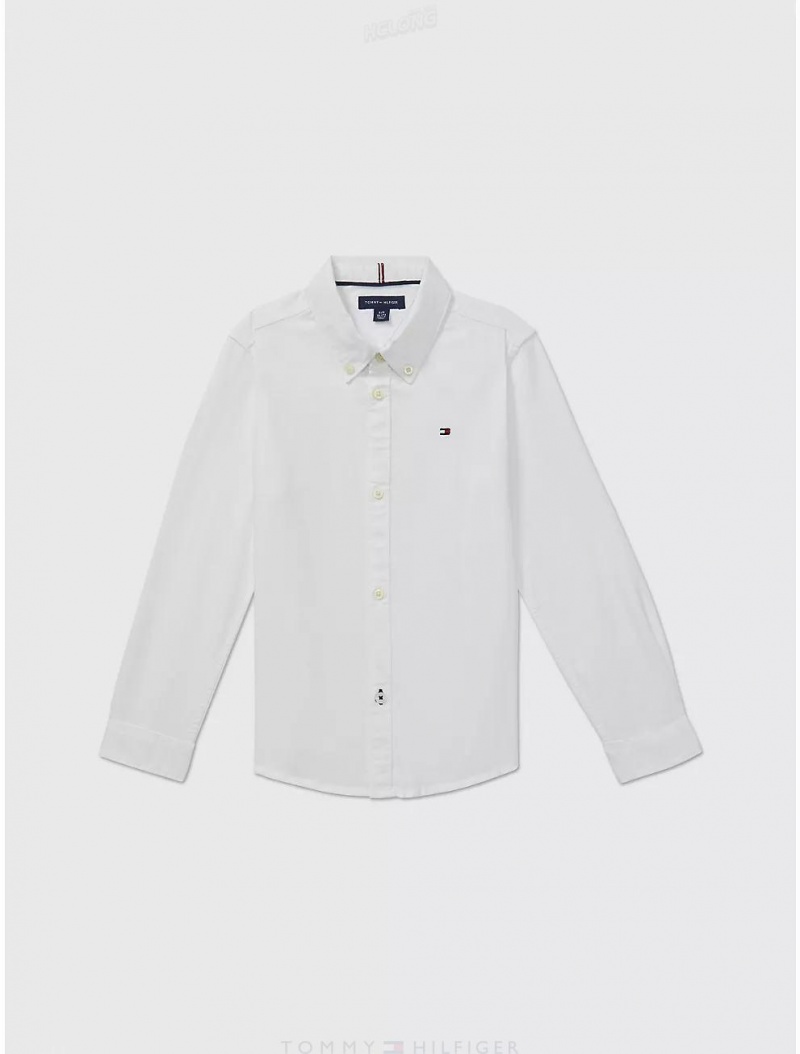 Tommy Hilfiger Kids' Stretch Oxford Shirt Shirts Optic White | 2389-RWVJH