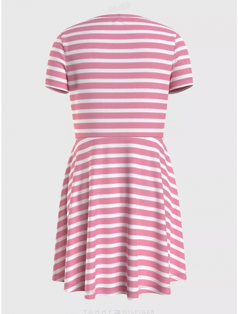 Tommy Hilfiger Kids' Stripe Skater Dress Dresses & Skirts Popular Pink | 3527-DEZRC