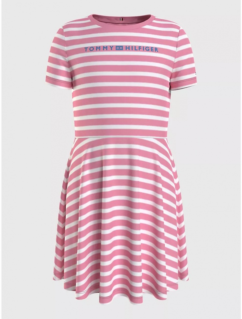 Tommy Hilfiger Kids\' Stripe Skater Dress Dresses & Skirts Popular Pink | 3527-DEZRC