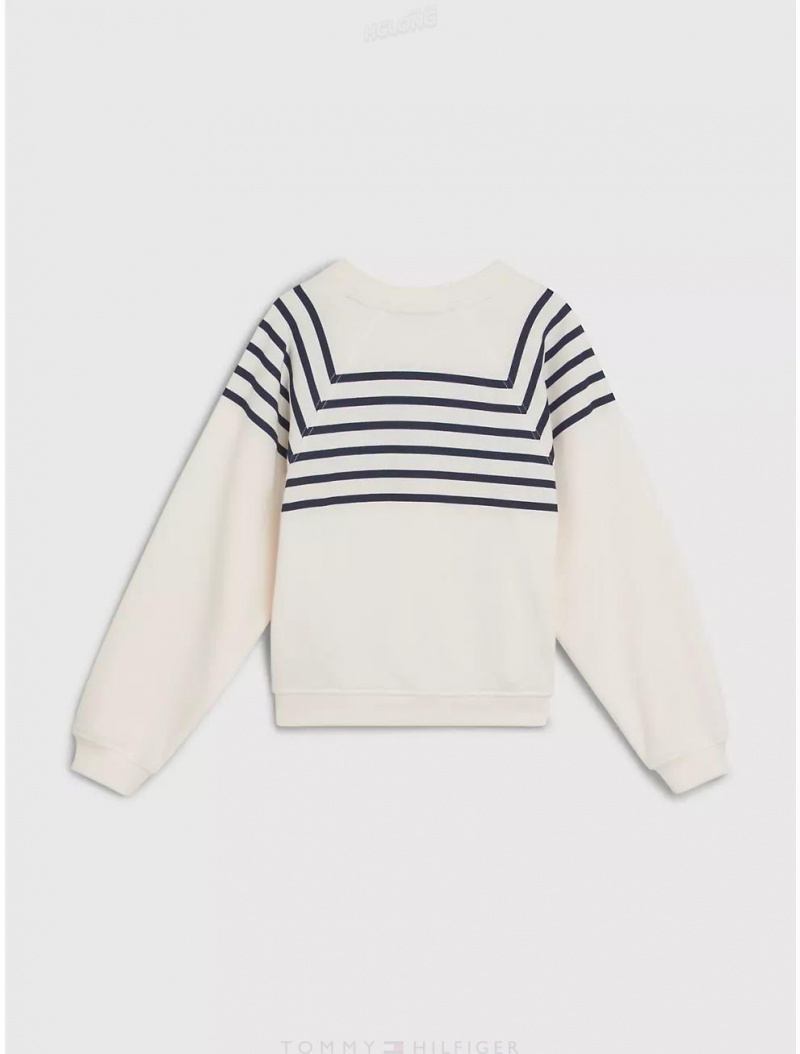 Tommy Hilfiger Kids' Stripe Sweatshirt Sweatshirts & Sweaters Ancient White | 4891-HPYWG