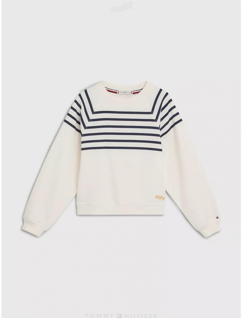 Tommy Hilfiger Kids' Stripe Sweatshirt Sweatshirts & Sweaters Ancient White | 4891-HPYWG