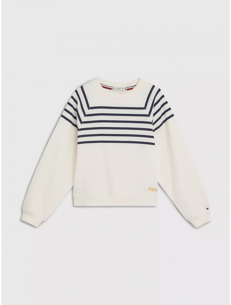 Tommy Hilfiger Kids\' Stripe Sweatshirt Sweatshirts & Sweaters Ancient White | 4891-HPYWG