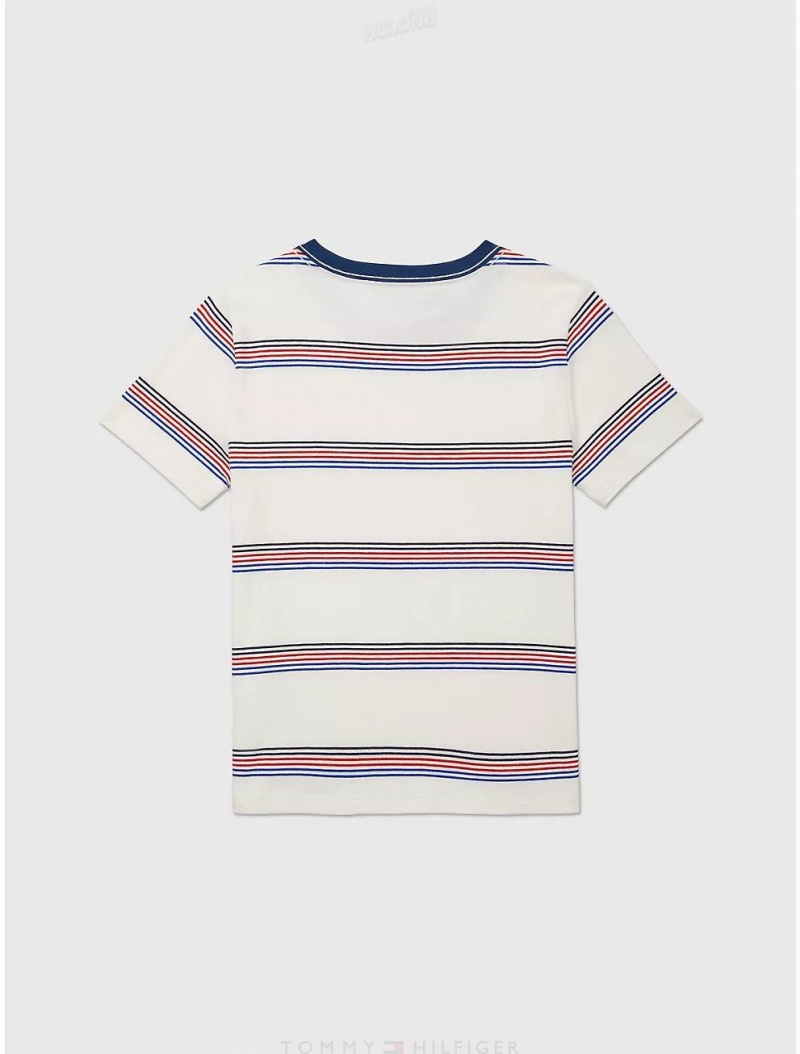 Tommy Hilfiger Kids' Stripe T-Shirt T-Shirts White Greige | 8509-OVDJP