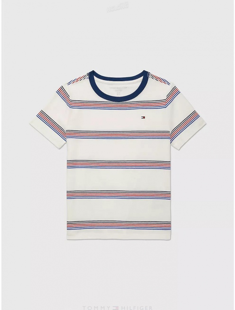 Tommy Hilfiger Kids' Stripe T-Shirt T-Shirts White Greige | 8509-OVDJP