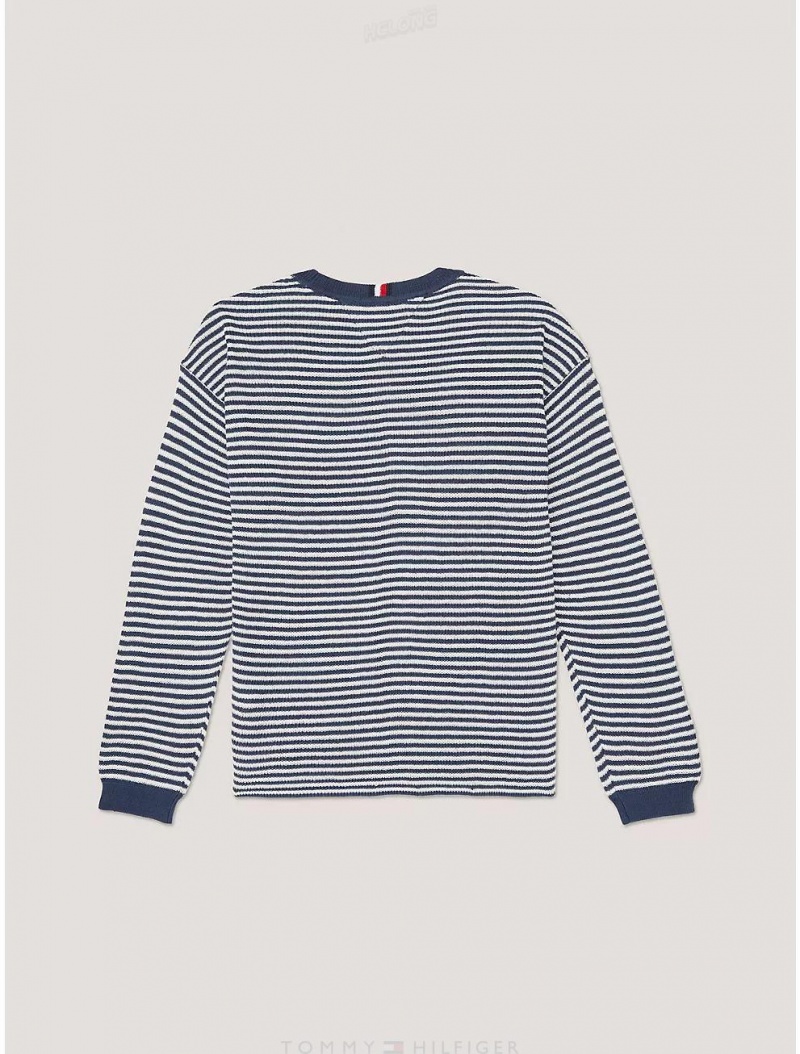 Tommy Hilfiger Kids' Stripe Waffle Knit Sweater Sweatshirts & Sweaters Cobalt Sapphire | 5691-XFRSD