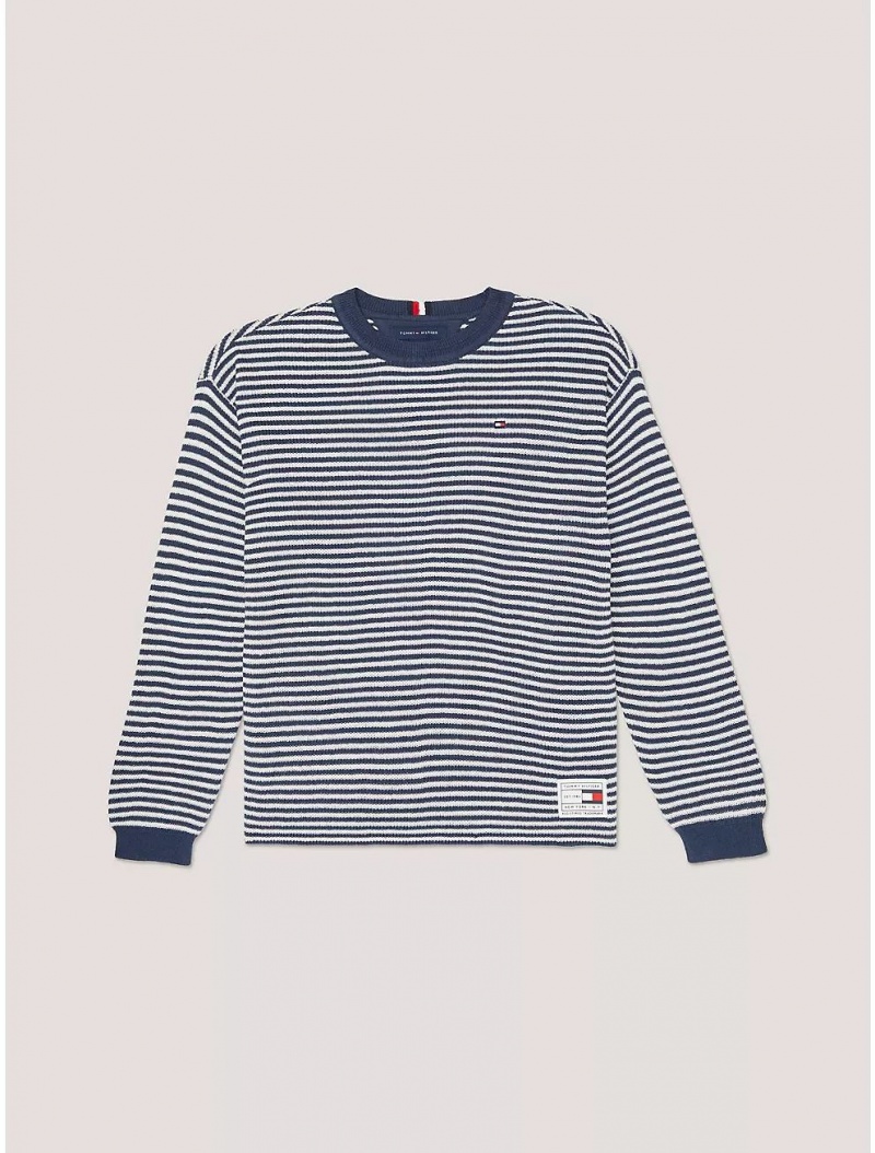 Tommy Hilfiger Kids\' Stripe Waffle Knit Sweater Sweatshirts & Sweaters Cobalt Sapphire | 5691-XFRSD