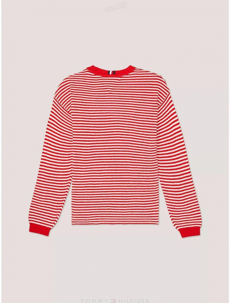 Tommy Hilfiger Kids' Stripe Waffle Knit Sweater Sweatshirts & Sweaters Blush Red | 6324-ORDLF