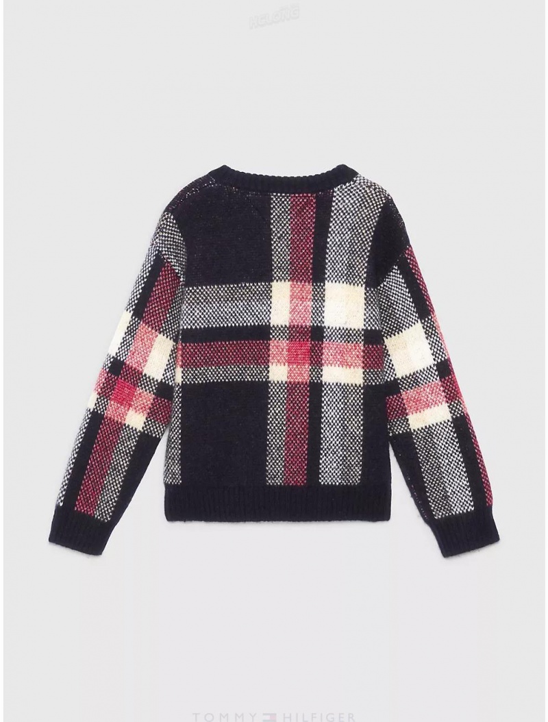 Tommy Hilfiger Kids' TH Logo Plaid Sweater Sweatshirts & Sweaters Red / White / Blue Base Check | 0593-GBMCO