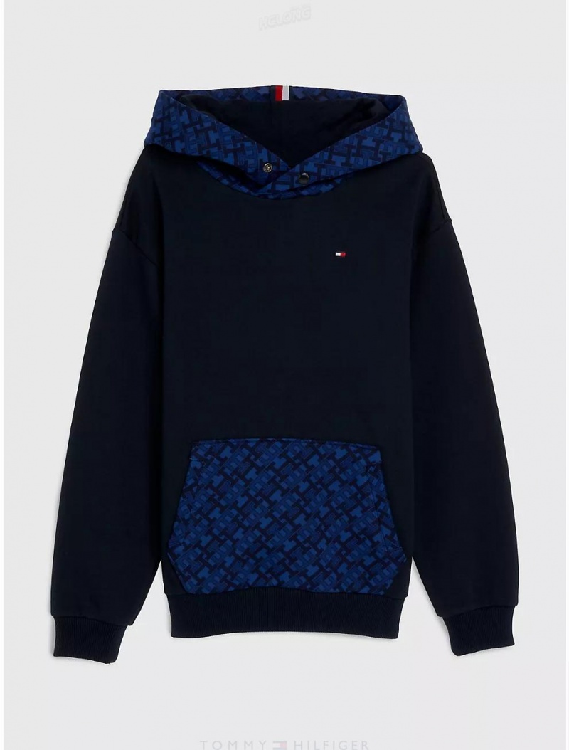 Tommy Hilfiger Kids' TH Monogram Colorblock Hoodie Sweatshirts & Sweaters Desert Sky Monogram | 1063-NUITJ