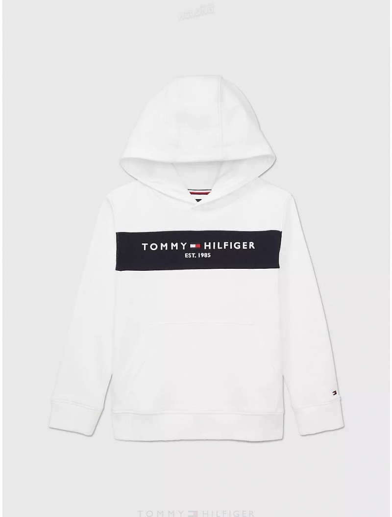 Tommy Hilfiger Kids' Tommy Logo Colorblock Hoodie Sweatshirts & Sweaters Fresh White | 8623-EQYRW