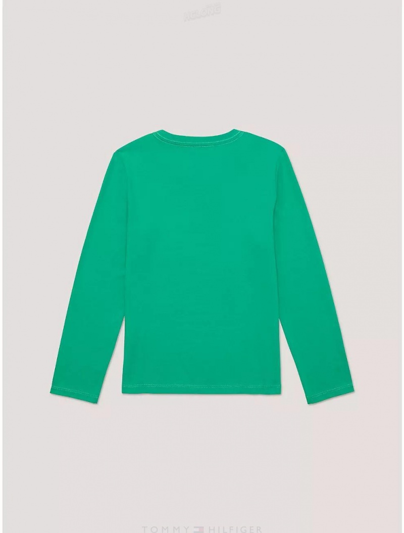 Tommy Hilfiger Kids' Tommy Logo Long-Sleeve T-Shirt T-Shirts Green Malachite | 8425-NOAIC