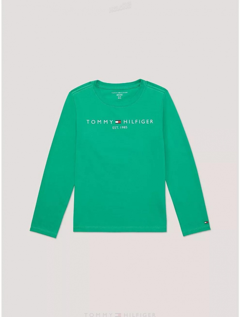 Tommy Hilfiger Kids' Tommy Logo Long-Sleeve T-Shirt T-Shirts Green Malachite | 8425-NOAIC