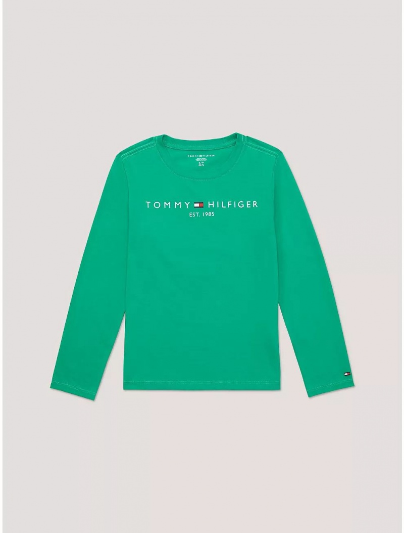 Tommy Hilfiger Kids\' Tommy Logo Long-Sleeve T-Shirt T-Shirts Green Malachite | 8425-NOAIC