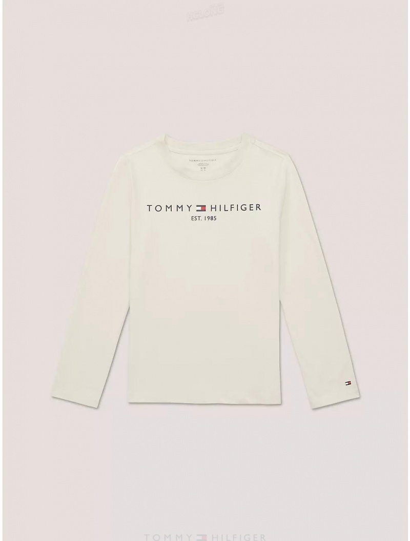 Tommy Hilfiger Kids' Tommy Logo Long-Sleeve T-Shirt T-Shirts Stony Beige | 1487-DPHOR